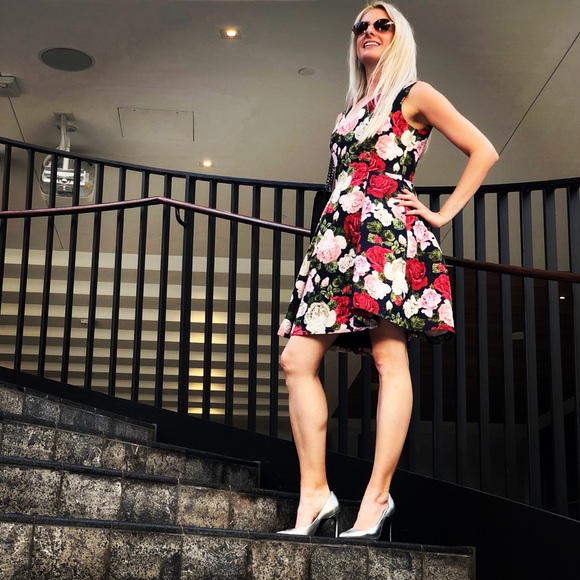 Women's Blugirl Blumarine Sleeveless Multicolor Rose Floret Dress, Small - Picture 2 of 14